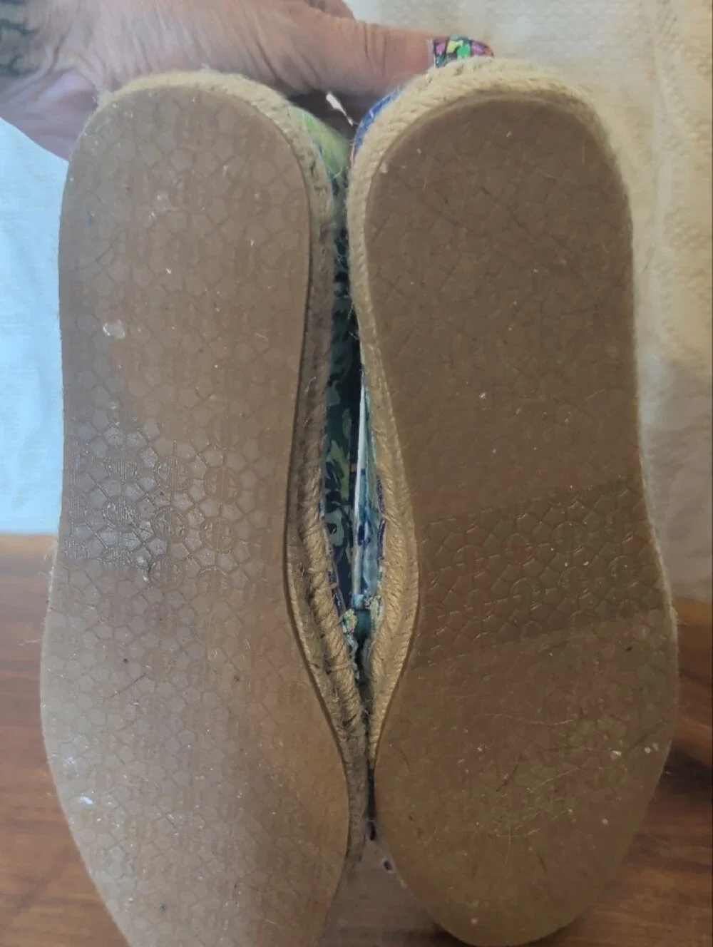 Lilly Pulitzer Blue Floral Canvas Espadrilles with Green & Pink Accents
